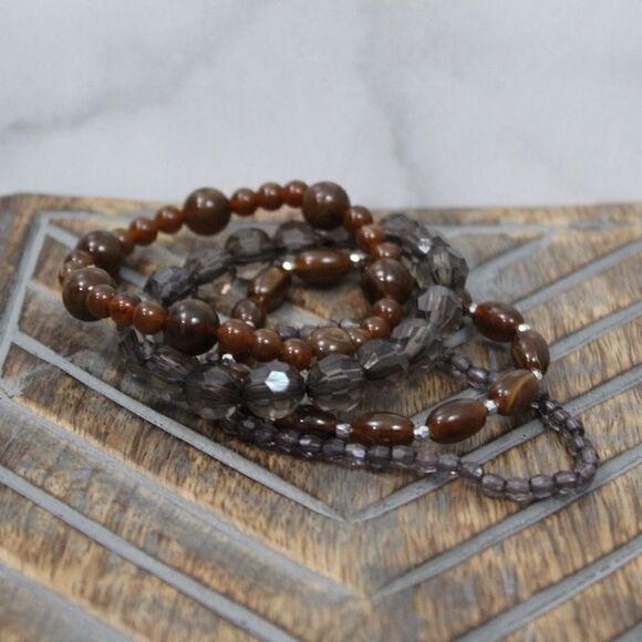 Taupe/Brown Stretchy Stackable Bracelets Set of 4 - Picture 2 of 6